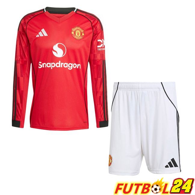 Camisetas De Futbol Manchester United Ninos Primera Manga Larga Rojo 2025/2026