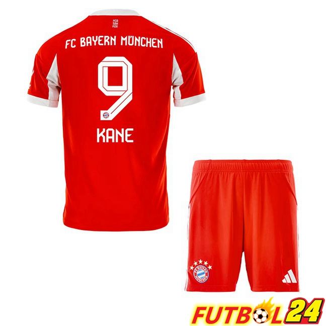 Camisetas De Futbol Bayern Munich (Kane 9) Ninos Primera Rojo 2025/2026