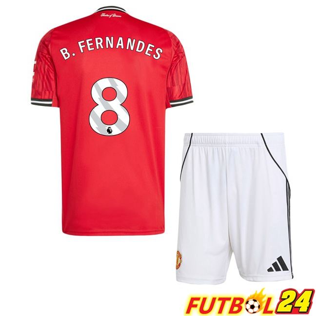 Camisetas De Futbol Manchester United (B. FERNANDES 8) Ninos Primera Rojo 2025/2026