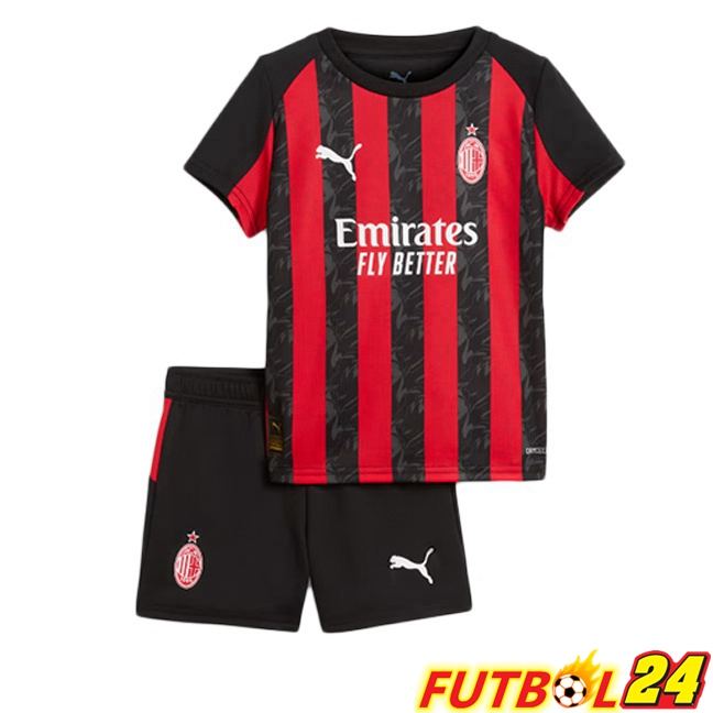 Camisetas De Futbol AC Milan Ninos Primera Rojo Negro 2025/2026