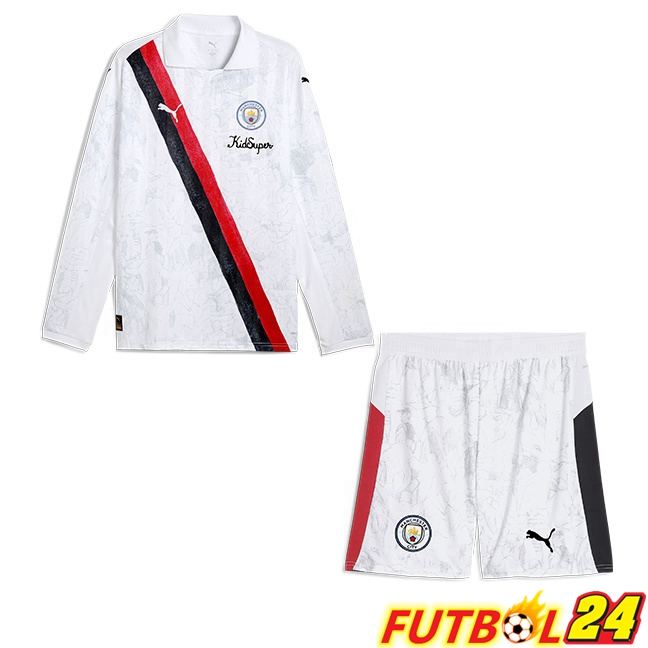 Camisetas De Futbol Manchester City Club World Cup Ninos Primera Manga Larga Blanco 2025/2026