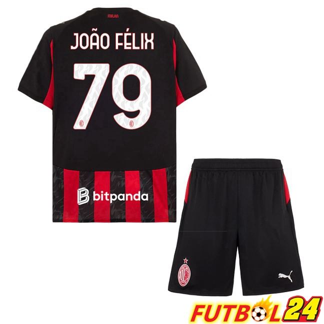 Camisetas De Futbol AC Milan (João Félix 79) Ninos Primera Rojo Negro 2025/2026