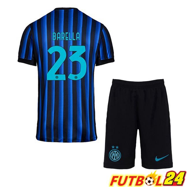Camisetas De Futbol Inter Milan (BARELLA 23) Ninos Primera Azul Negro 2025/2026