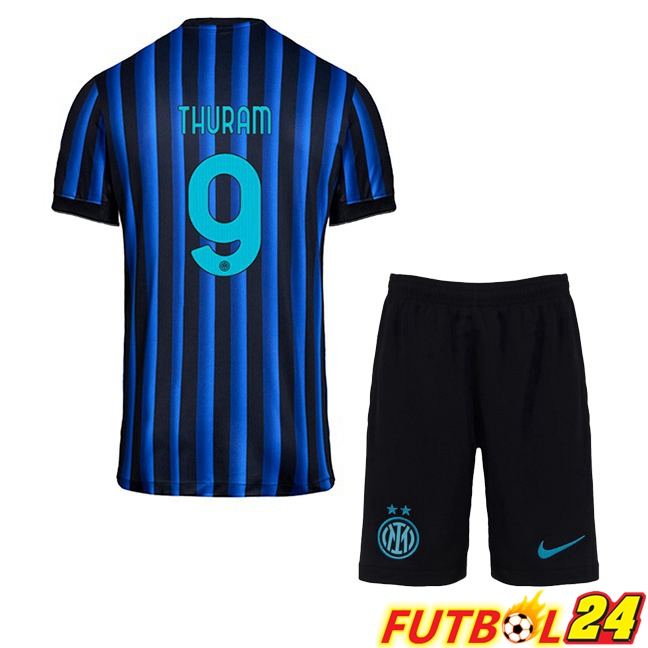 Camisetas De Futbol Inter Milan (THURAM 9) Ninos Primera Azul Negro 2025/2026