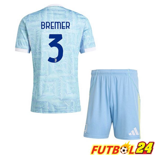 Camisetas De Futbol Juventus (BREMER 3) Ninos Segunda Azul Blanco 2025/2026