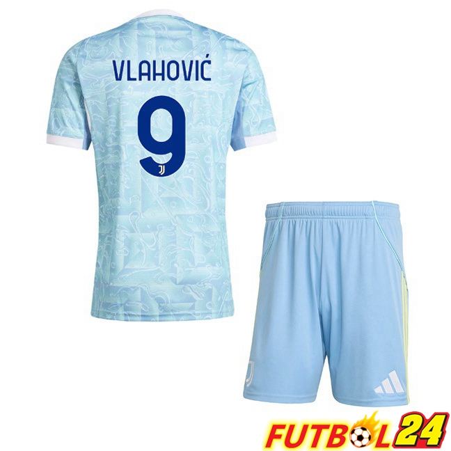 Camisetas De Futbol Juventus (VLAHOVIĆ 9) Ninos Segunda Azul Blanco 2025/2026