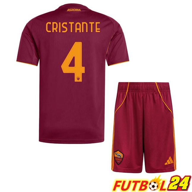 Camisetas De Futbol AS Roma (CRISTANTE 4) Ninos Primera Rojo 2025/2026