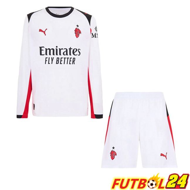 Camisetas De Futbol AC Milan Ninos Segunda Manga Larga Blanco 2025/2026