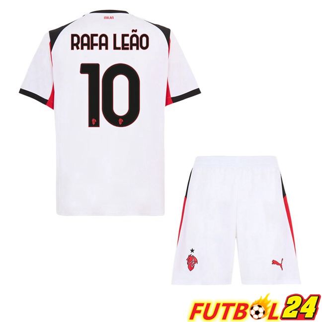 Camisetas De Futbol AC Milan (Rafa Leão 10) Ninos Segunda Blanco 2025/2026