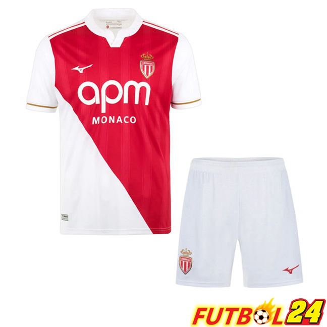 Camisetas De Futbol AS Monaco Ninos Primera Blanco Rojo 2025/2026