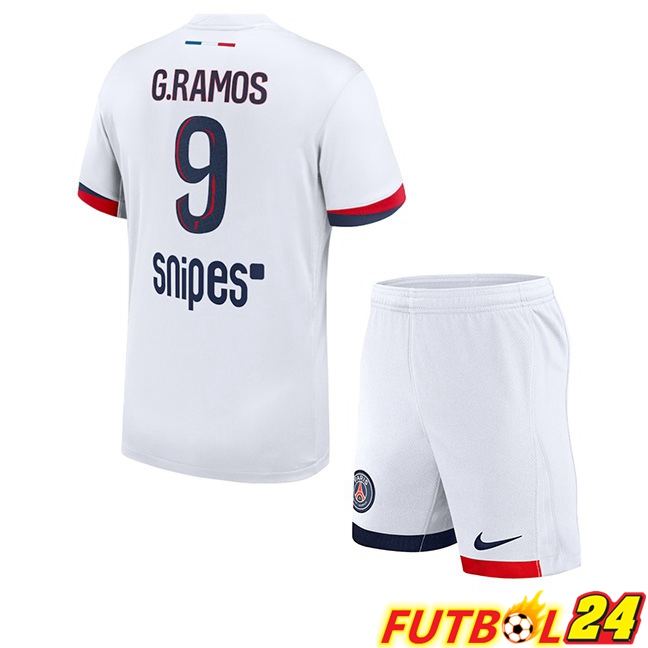 Camisetas De Futbol Paris PSG (G. Ramos 9) Ninos Segunda Blanco 2025/2026