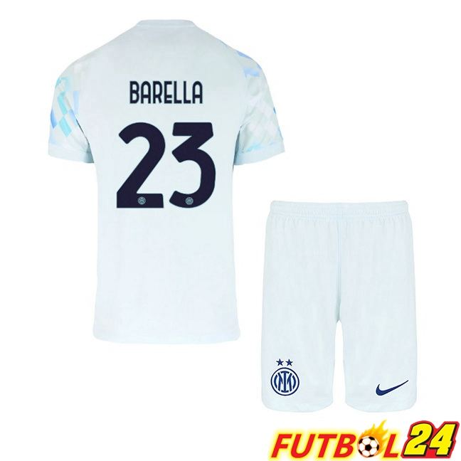 Camisetas De Futbol Inter Milan (BARELLA 23) Ninos Segunda Blanco Azul 2025/2026