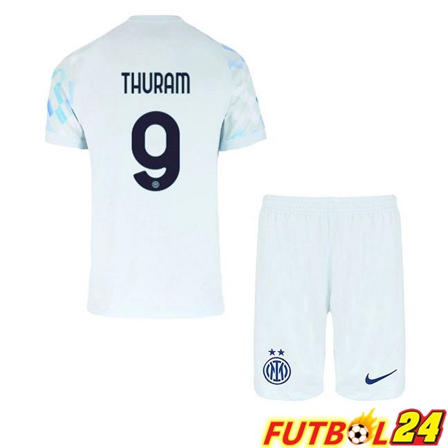 Camisetas De Futbol Inter Milan (THURAM 9) Ninos Segunda Blanco Azul 2025/2026