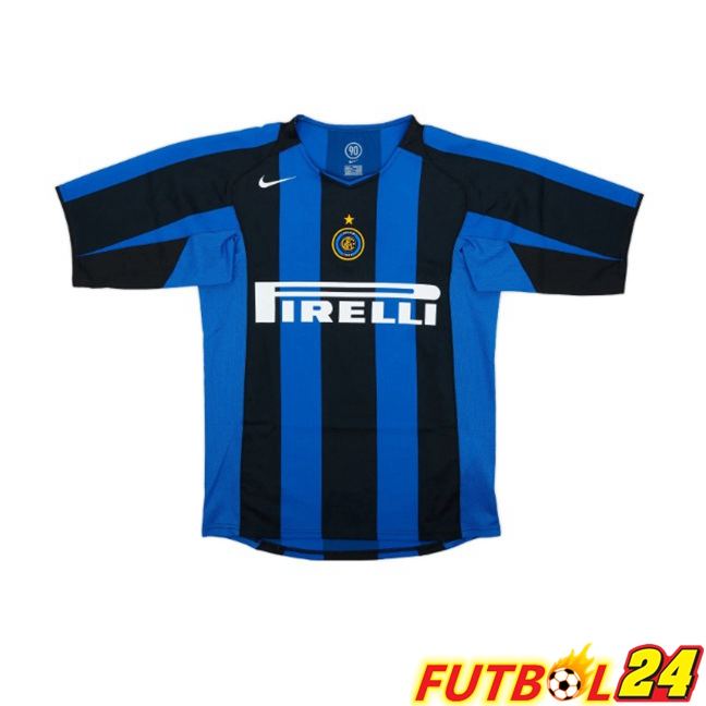 Camisetas De Futbol Inter Milan Retro Primera Manga Larga Negro Azul 2004-2005