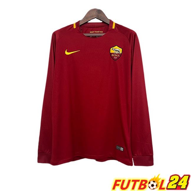 Camisetas De Futbol AS Roma Retro Primera Manga Larga Rojo 2017-2018