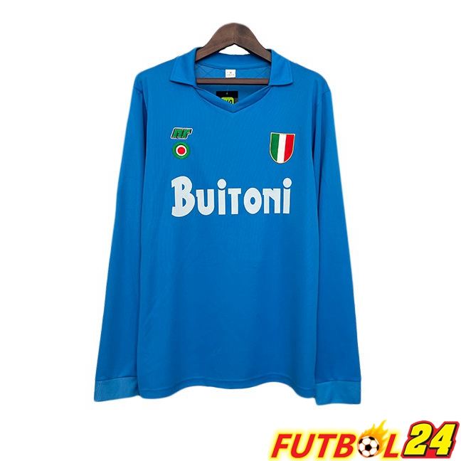 Camisetas De Futbol SSC Napoli Retro Primera Manga Larga Azul 1987-1988