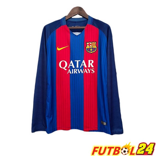 Camisetas De Futbol FC Barcelona Retro Primera Manga Larga Rojo Azul 2014-2015