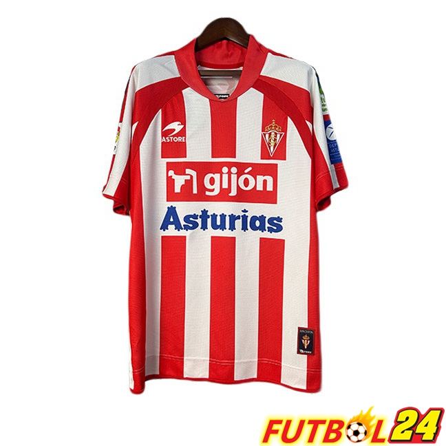 Camisetas De Futbol Sporting Gijon Retro Primera Blanco Rojo 2008-2009