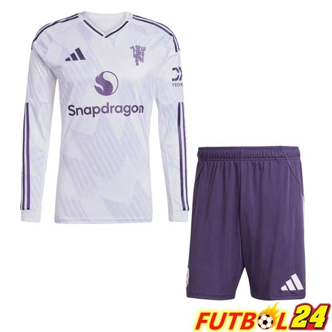 Camisetas De Futbol Manchester United Ninos Segunda Manga Larga Blanco 2025/2026