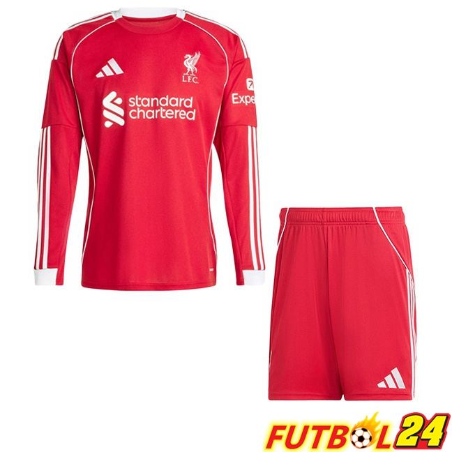 Camisetas De Futbol FC Liverpool Ninos Primera Manga Larga Rojo 2025/2026