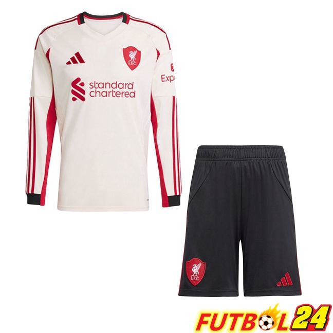Camisetas De Futbol FC Liverpool Ninos Segunda Manga Larga Amarillo 2025/2026