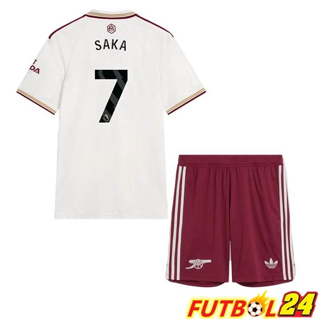 Camisetas De Futbol Arsenal (SAKA 7) Ninos Tercera Blanco 2025/2026