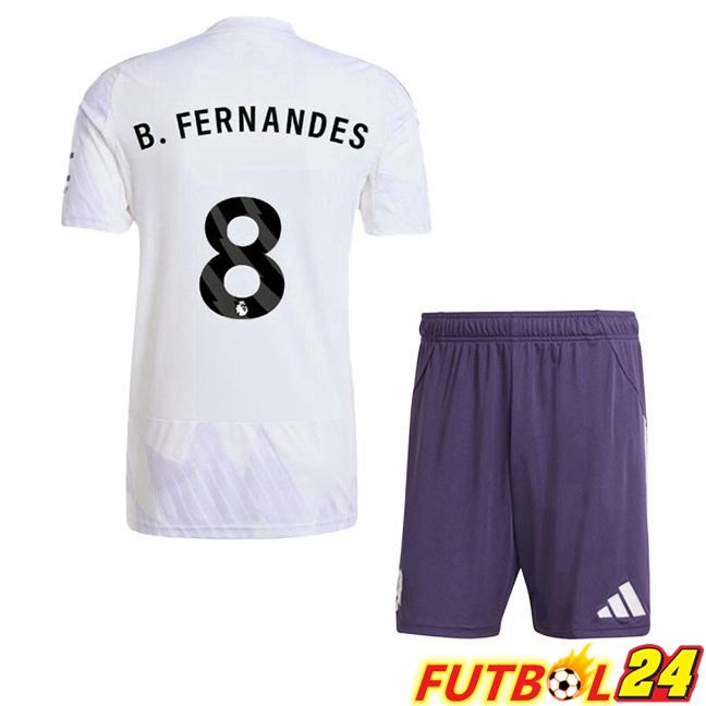 Camisetas De Futbol Manchester United (B. FERNANDES 8) Ninos Segunda Blanco 2025/2026