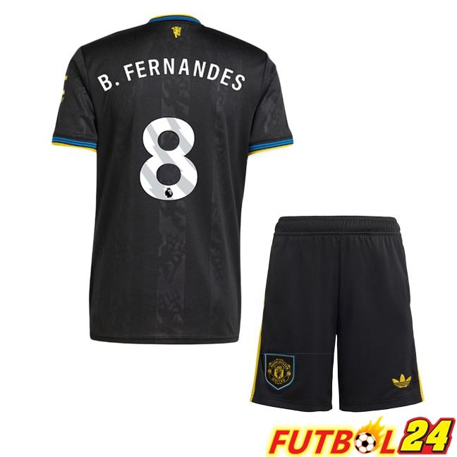 Camisetas De Futbol Manchester United (B. FERNANDES 8) Ninos Tercera Negro 2025/2026