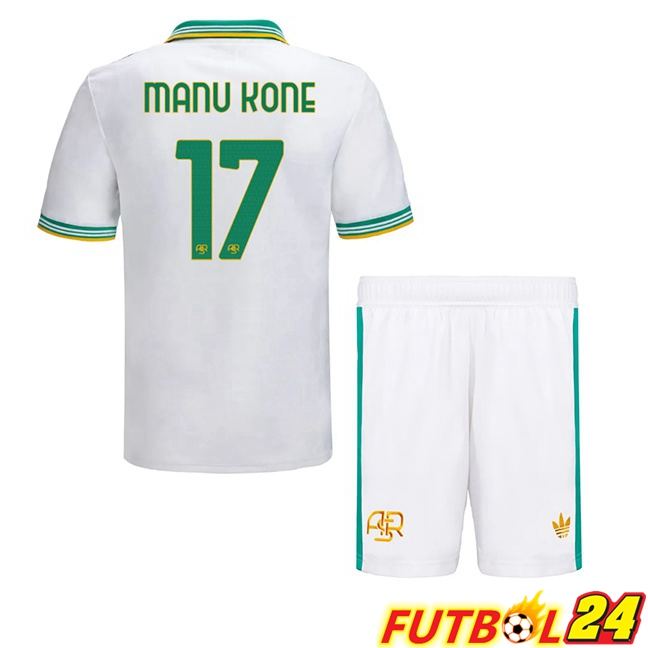 Camisetas De Futbol AS Roma (MANU KONE 17) Ninos Tercera Blanco 2025/2026