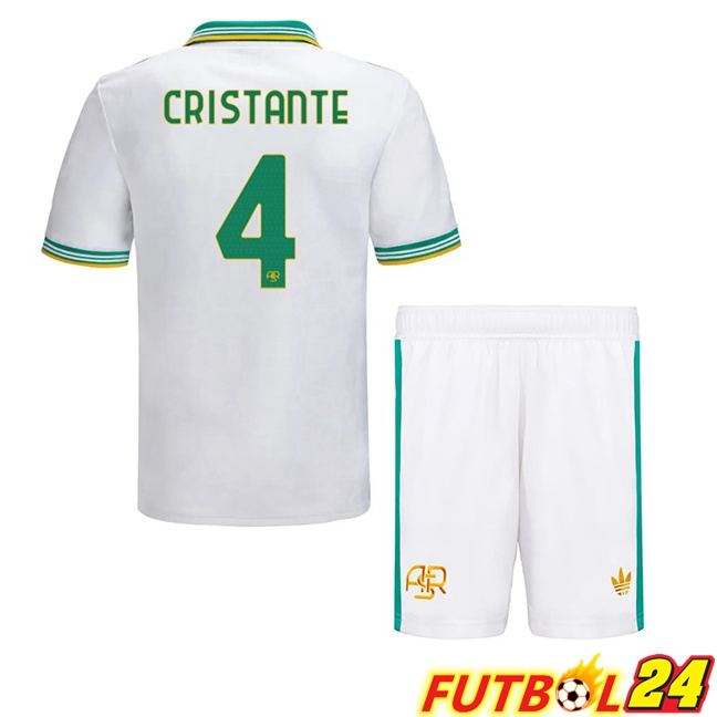 Camisetas De Futbol AS Roma (CRISTANTE 4) Ninos Tercera Blanco 2025/2026