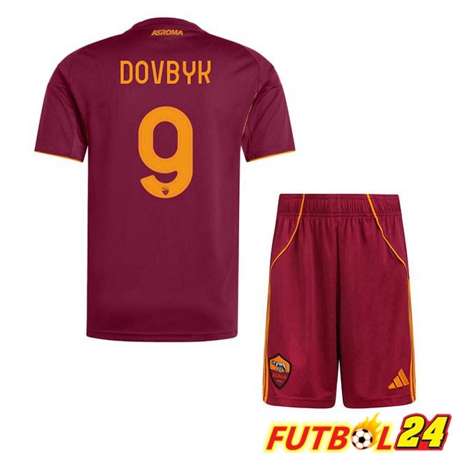 Camisetas De Futbol AS Roma (DOVBYK 9) Ninos Primera Rojo 2025/2026