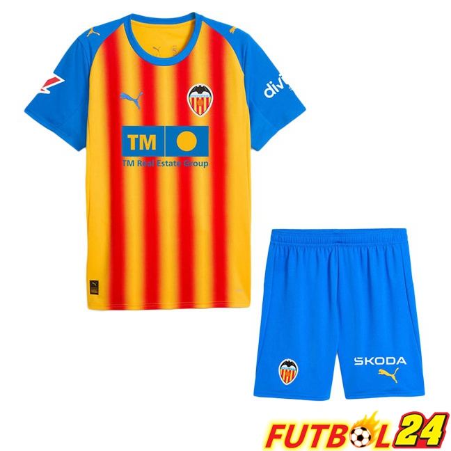 Camisetas De Futbol Valencia CF Ninos Tercera Amarillo Rojo 2025/2026