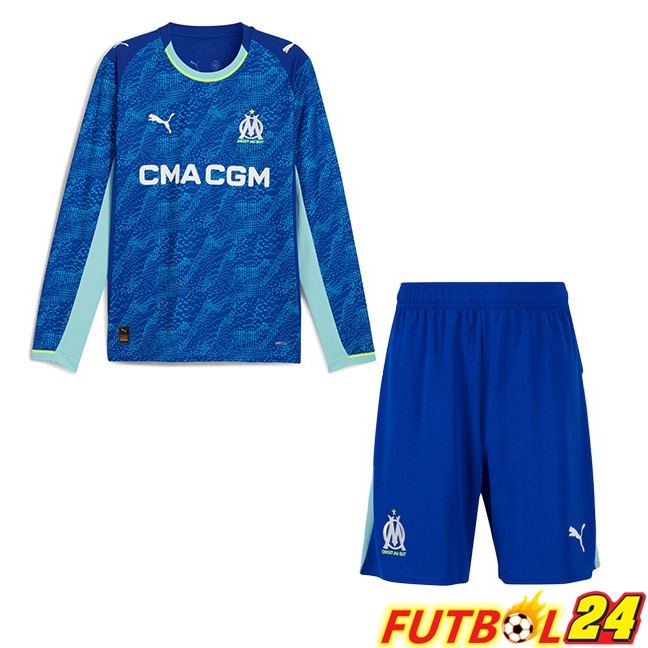 Camisetas De Futbol Marsella OM Ninos Tercera Manga Larga Azul 2025/2026