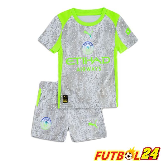 Camisetas De Futbol Manchester City Ninos Tercera Gris Verde 2025/2026
