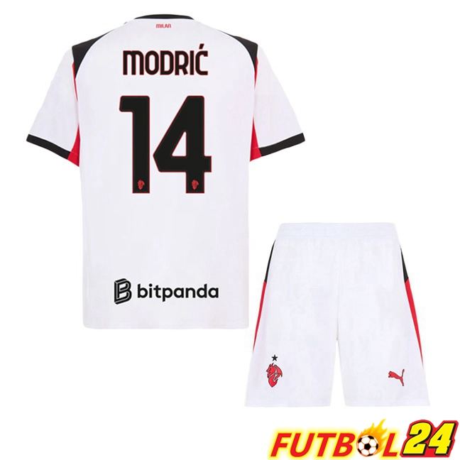 Camisetas De Futbol AC Milan (Modrić 14) Ninos Segunda Blanco 2025/2026