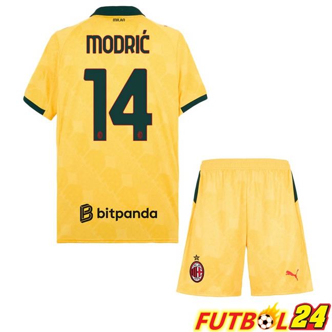 Camisetas De Futbol AC Milan (Modrić 14) Ninos Tercera Amarillo 2025/2026