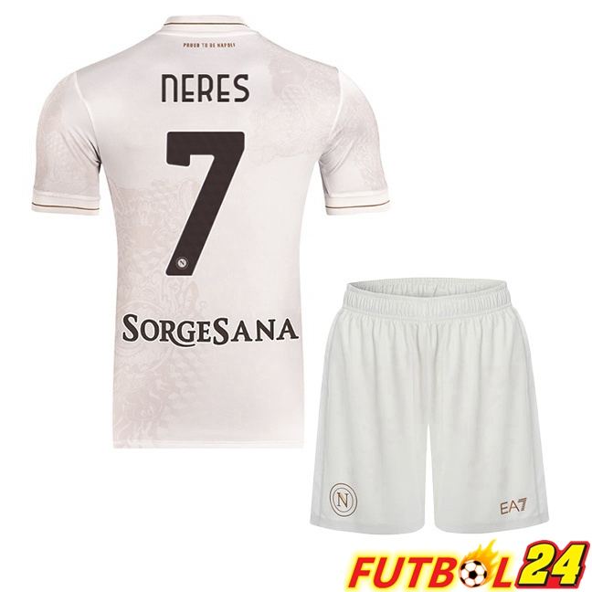 Camisetas De Futbol SSC Napoli (David Neres 7) Ninos Segunda Blanco 2025/2026