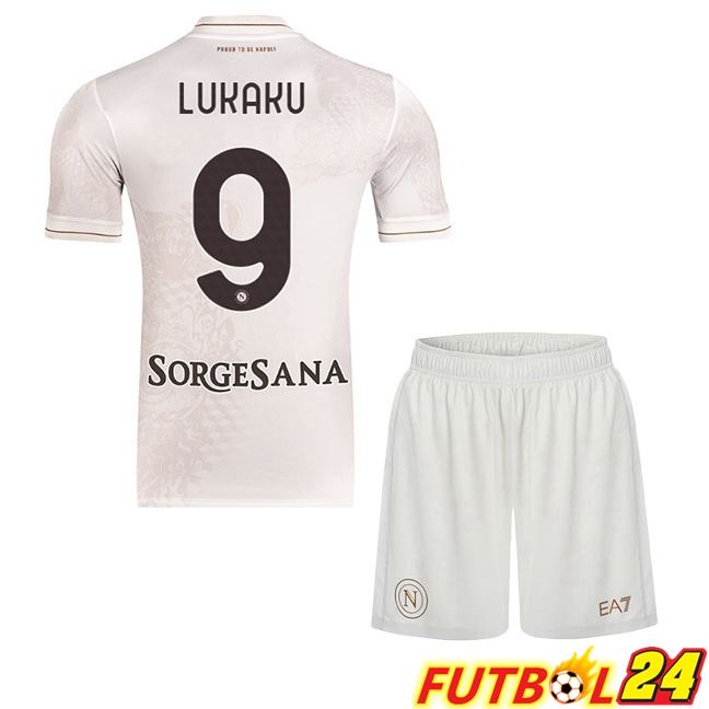 Camisetas De Futbol SSC Napoli (Romelu Lukaku 9) Ninos Segunda Blanco 2025/2026