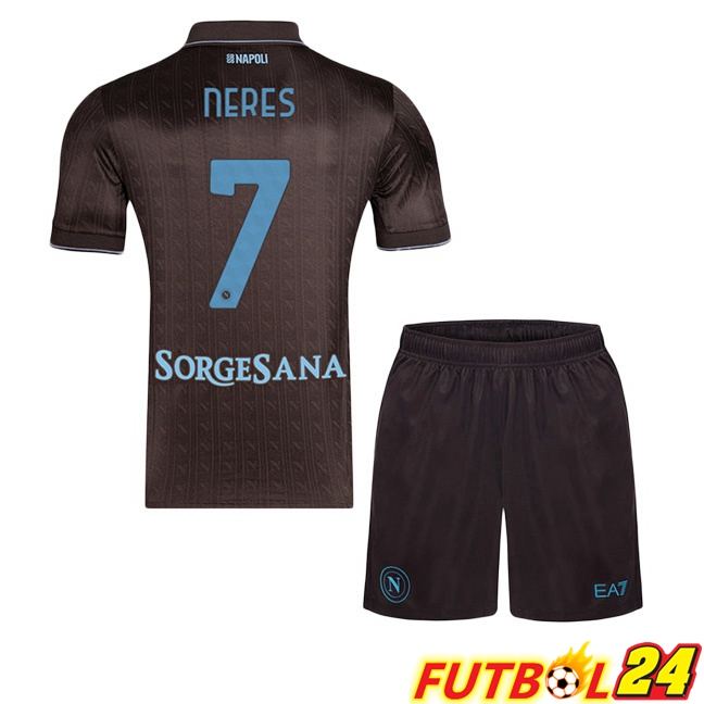Camisetas De Futbol SSC Napoli (David Neres 7) Ninos Tercera Marrón 2025/2026