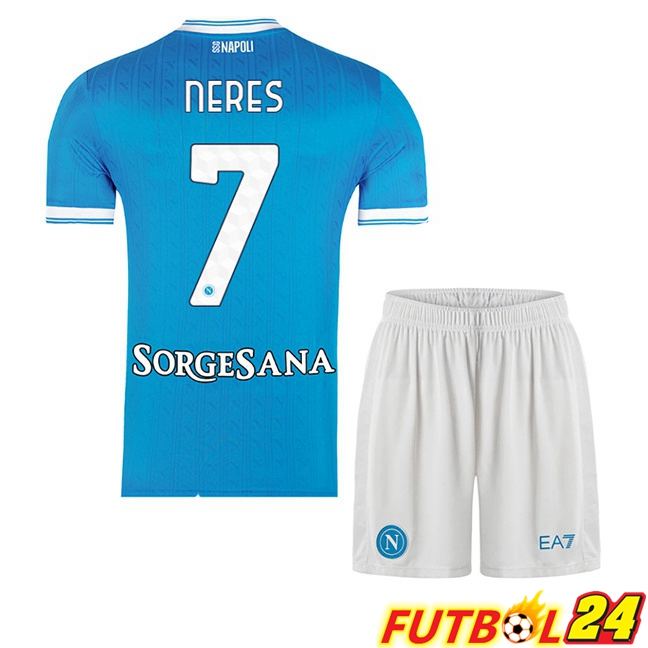 Camisetas De Futbol SSC Napoli (David Neres 7) Ninos Primera Azul 2025/2026
