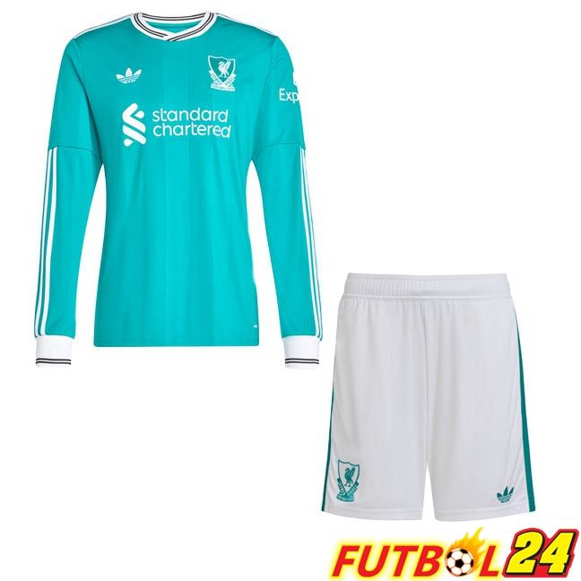 Camisetas De Futbol FC Liverpool Ninos Tercera Manga Larga Verde 2025/2026