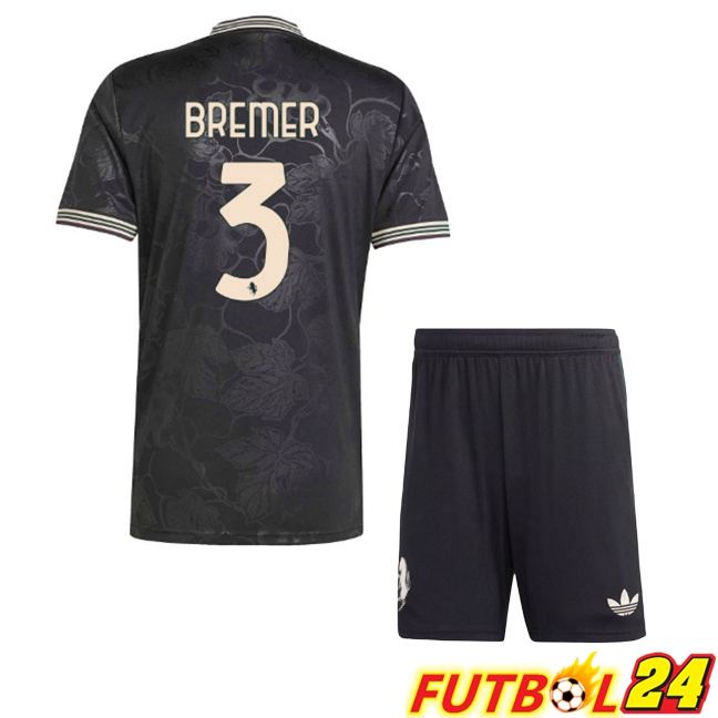 Camisetas De Futbol Juventus (BREMER 3) Ninos Tercera Negro 2025/2026
