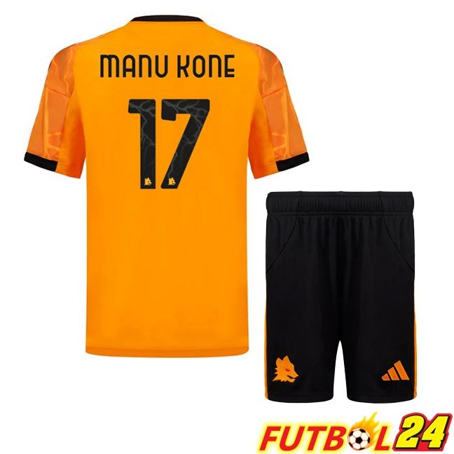 Camisetas De Futbol AS Roma (MANU KONE 17) Ninos Segunda Amarillo 2025/2026