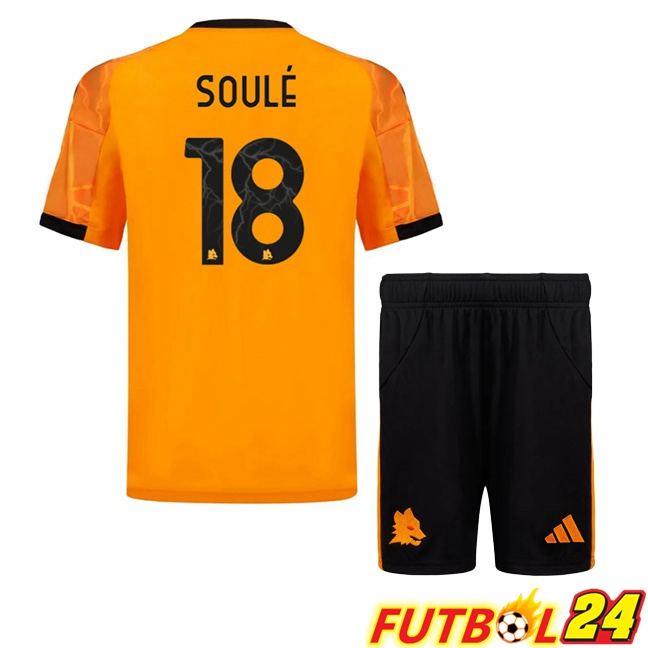 Camisetas De Futbol AS Roma (SOULÉ 18) Ninos Segunda Amarillo 2025/2026
