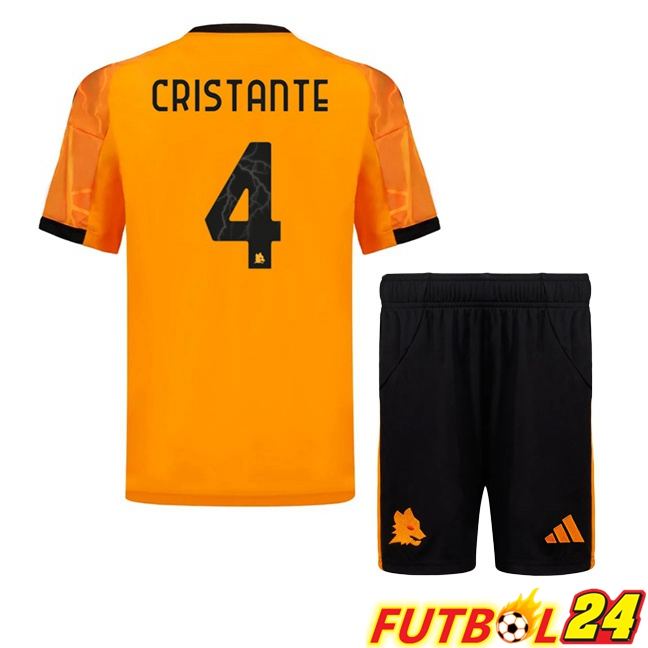 Camisetas De Futbol AS Roma (CRISTANTE 4) Ninos Segunda Amarillo 2025/2026
