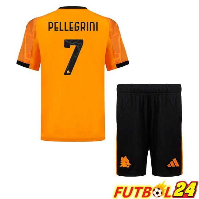 Camisetas De Futbol AS Roma (PELLEGRINI 7) Ninos Segunda Amarillo 2025/2026