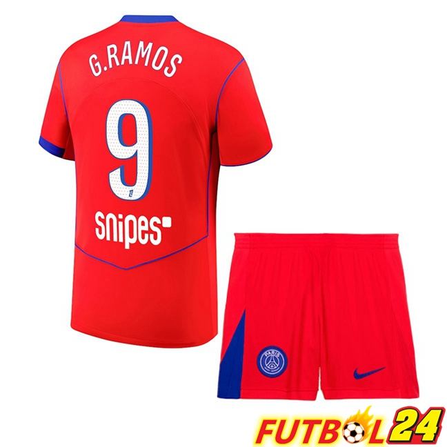 Camisetas De Futbol Paris PSG (G. Ramos 9) Ninos Tercera Rojo 2025/2026