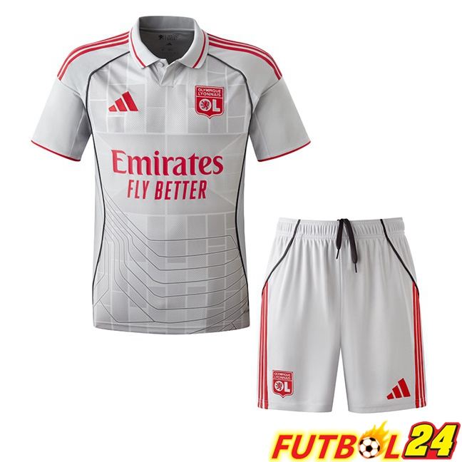 Camisetas De Futbol lyon OL Ninos Tercera Gris 2025/2026