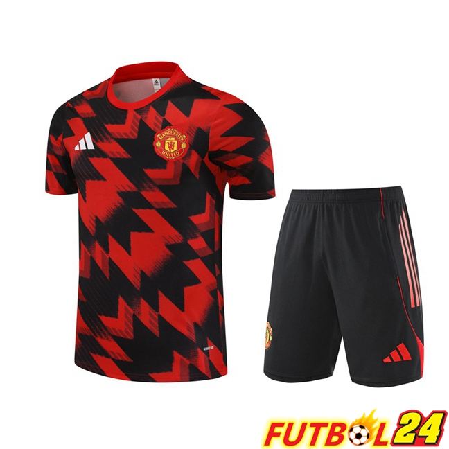 Camiseta Entrenamiento Manchester United + Cortos Negro Rojo 2025/2026