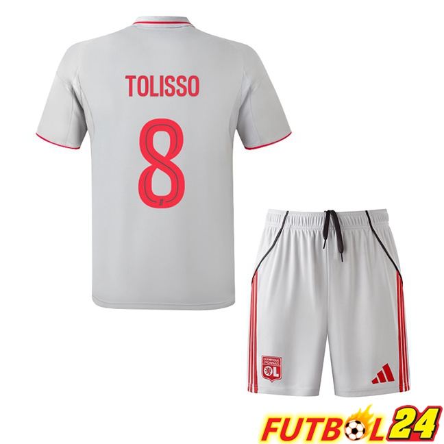 Camisetas De Futbol lyon OL (TOLISSO 8) Ninos Tercera Gris 2025/2026